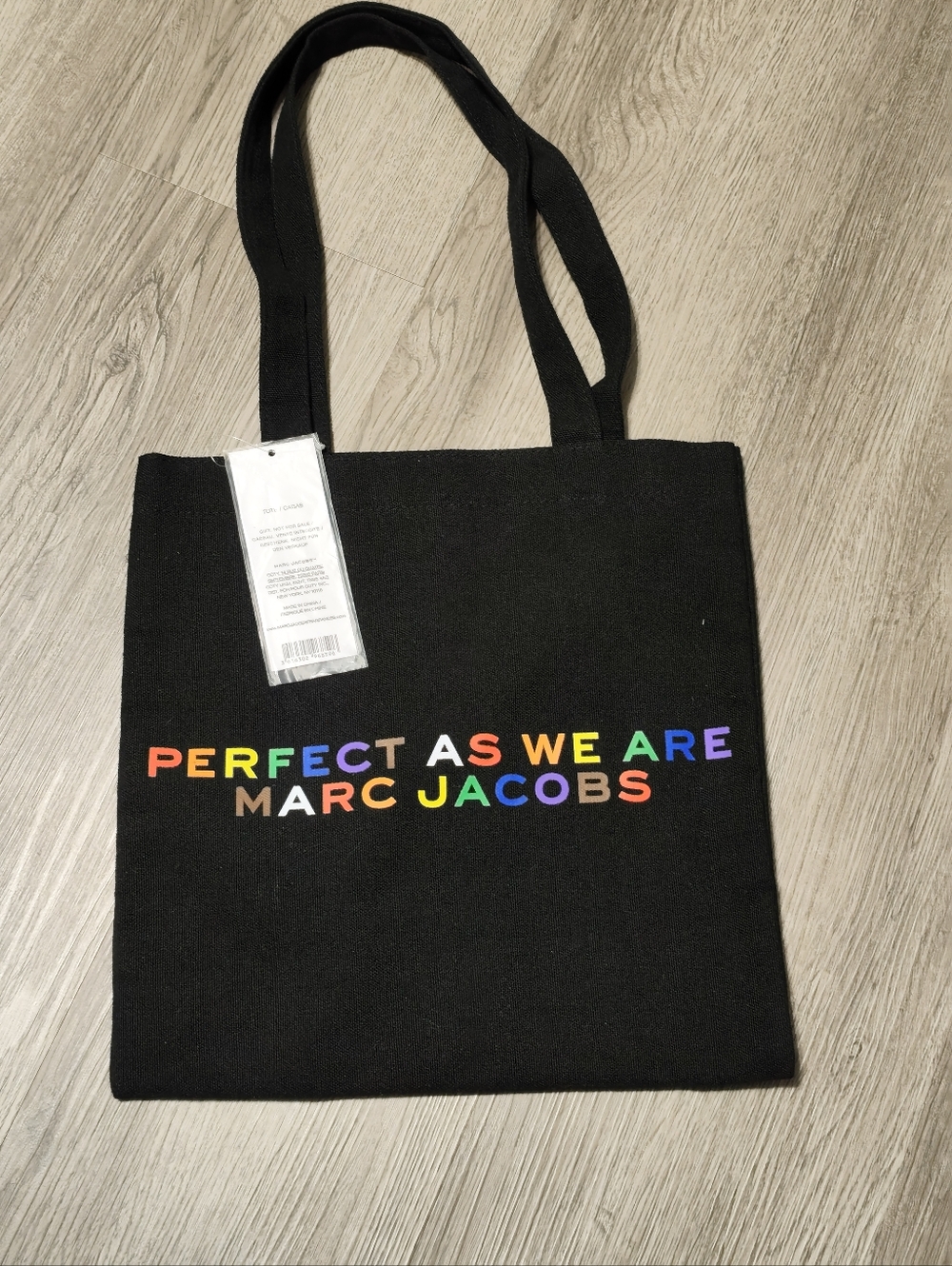Marc Jacobs Black Canvas Tote with Multicolor 'Perfect As We Are' Logo
